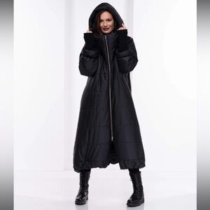NWT FRAKTURA Long Hooded Puffer Winter Jacket, Coat, Navy, S
